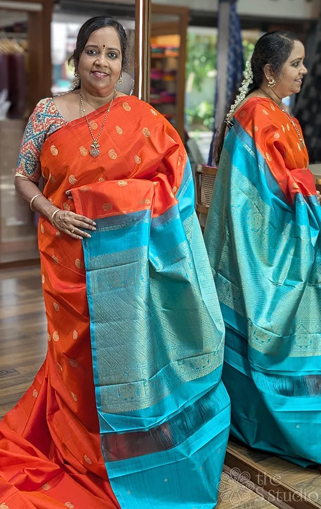 Orange kanjivaram saree without border
