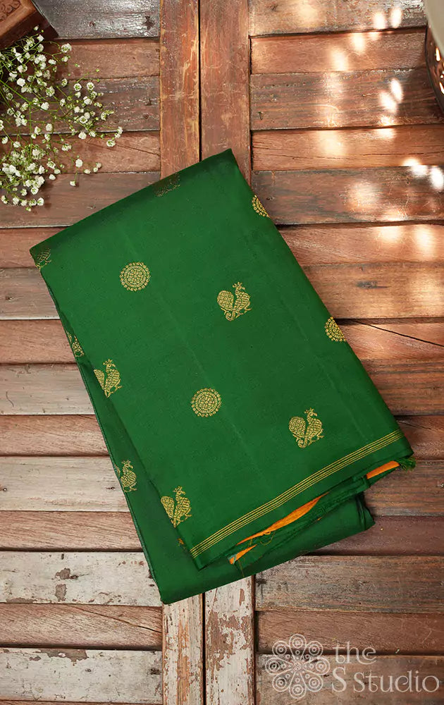 Green bird motifs kanchi silk with a double pallu