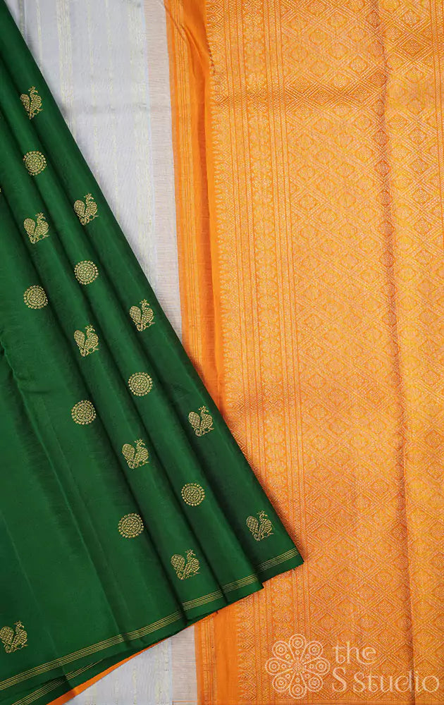 Green bird motifs kanchi silk with a double pallu
