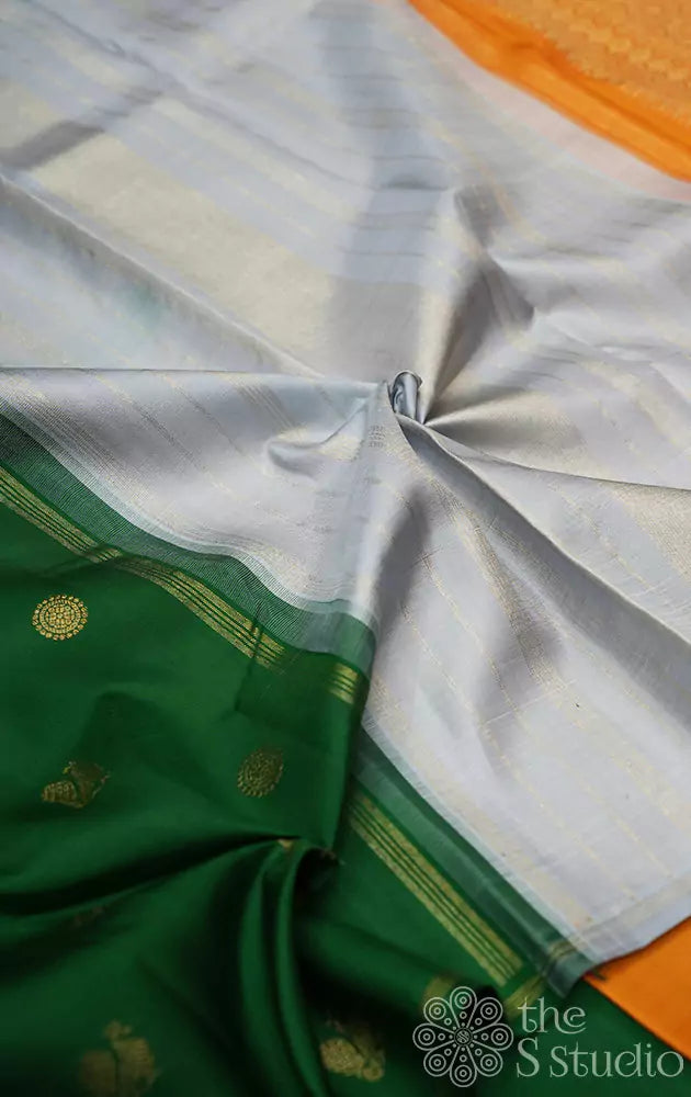 Green bird motifs kanchi silk with a double pallu
