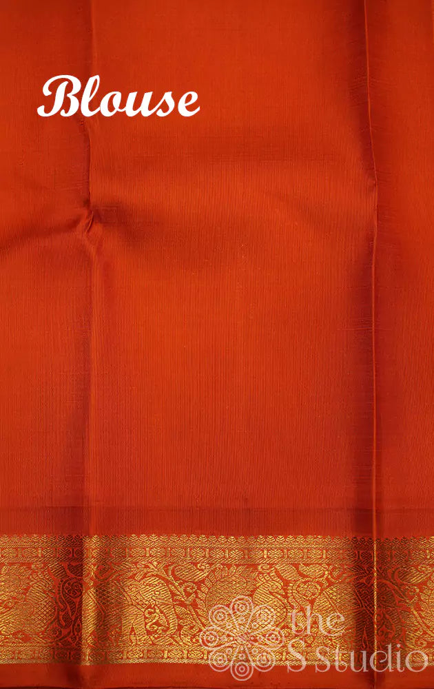Lavender colour kanjivaram silk saree with a korvai orange border