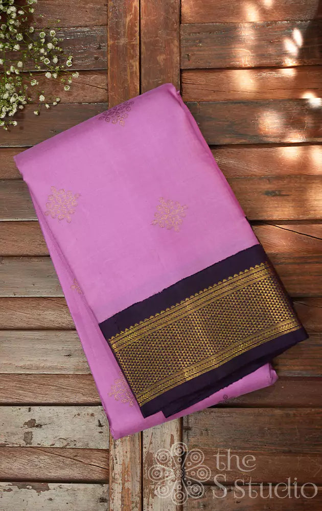 Dark Lavender kanchi silk saree with korvai navy blue border