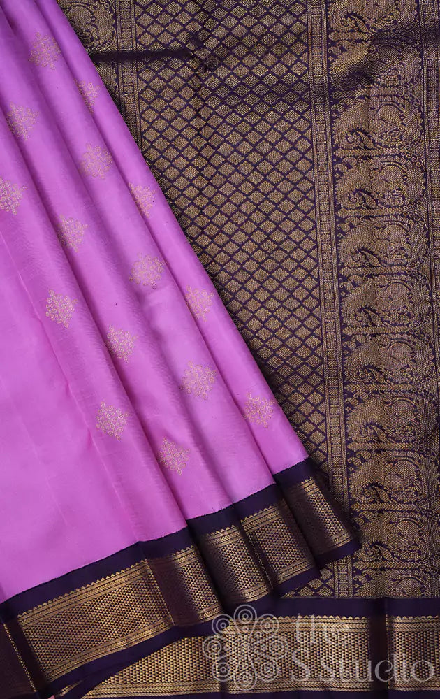 Dark Lavender kanchi silk saree with korvai navy blue border