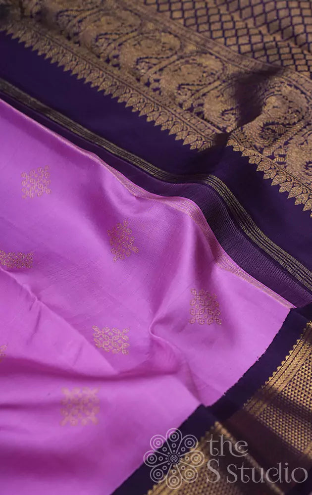 Dark Lavender kanchi silk saree with korvai navy blue border