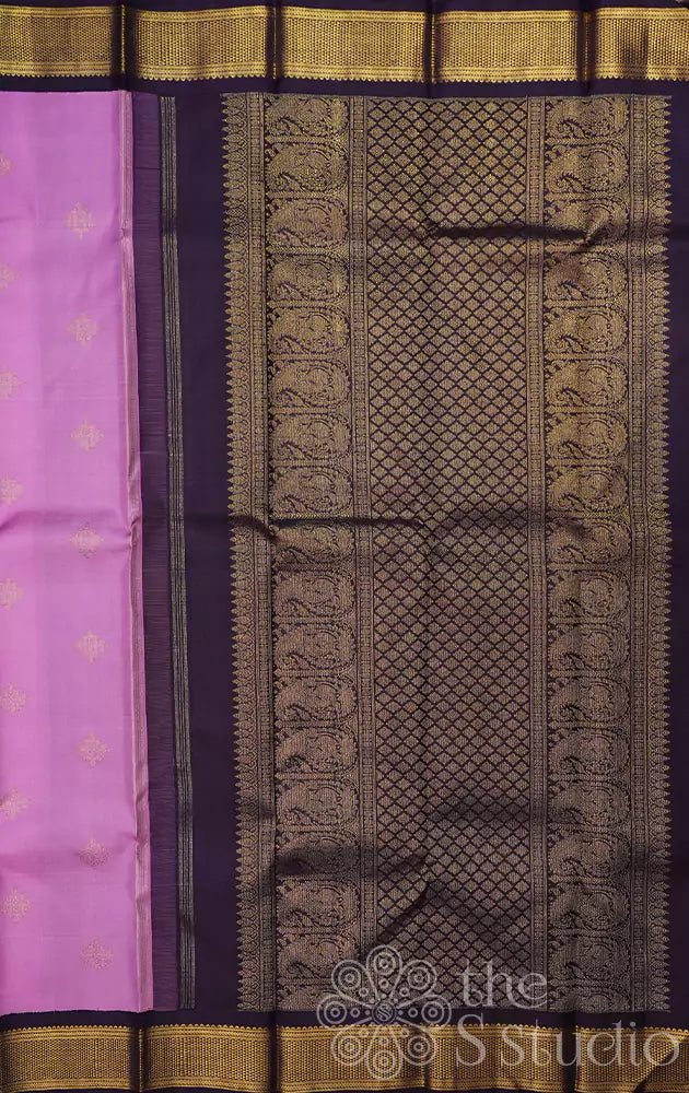 Dark Lavender kanchi silk saree with korvai navy blue border