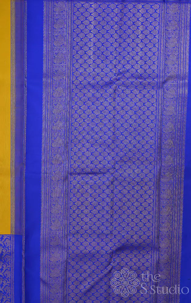 Mango yellow kanchi silk saree with vanasingharam korvai border