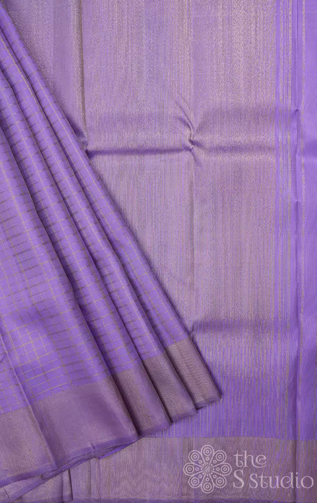 Lavender zari checked kanchi silk saree with ettu kol zari border