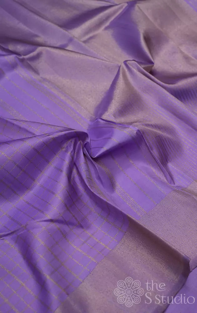 Lavender zari checked kanchi silk saree with ettu kol zari border