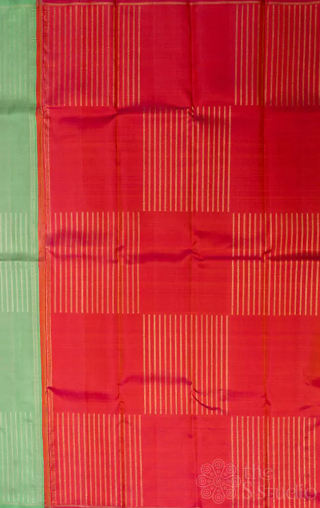 Elachi green box zari pattern kanjivaram saree with contrast pallu