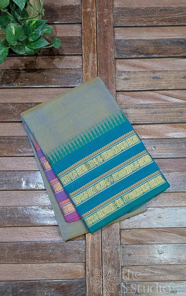 Grey Kanchi Cotton Saree with Ganga Jamuna and Zari Varisaipet Border - creative shot