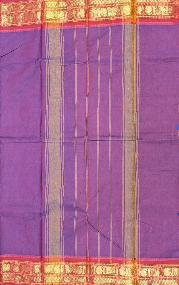Purple kanchi cotton saree with red zari woven border