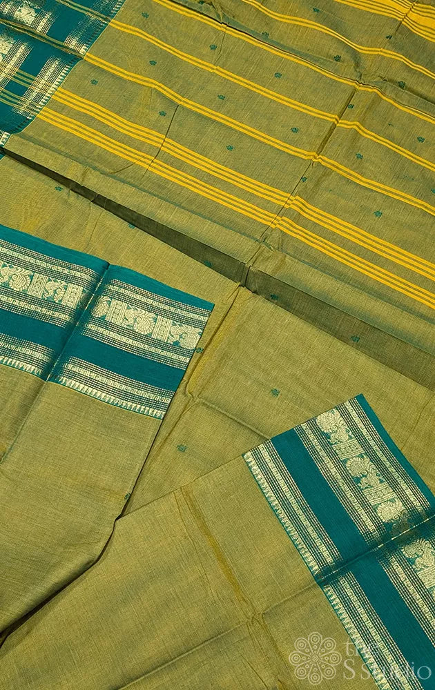 Light green kanchi cotton saree with green border