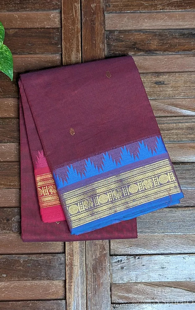 Brown kanchi cotton saree with ganga jamuna zari border