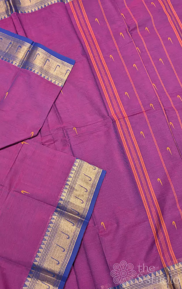 Vadamalli colour Kanchi Cotton Saree with Blue Zari Border