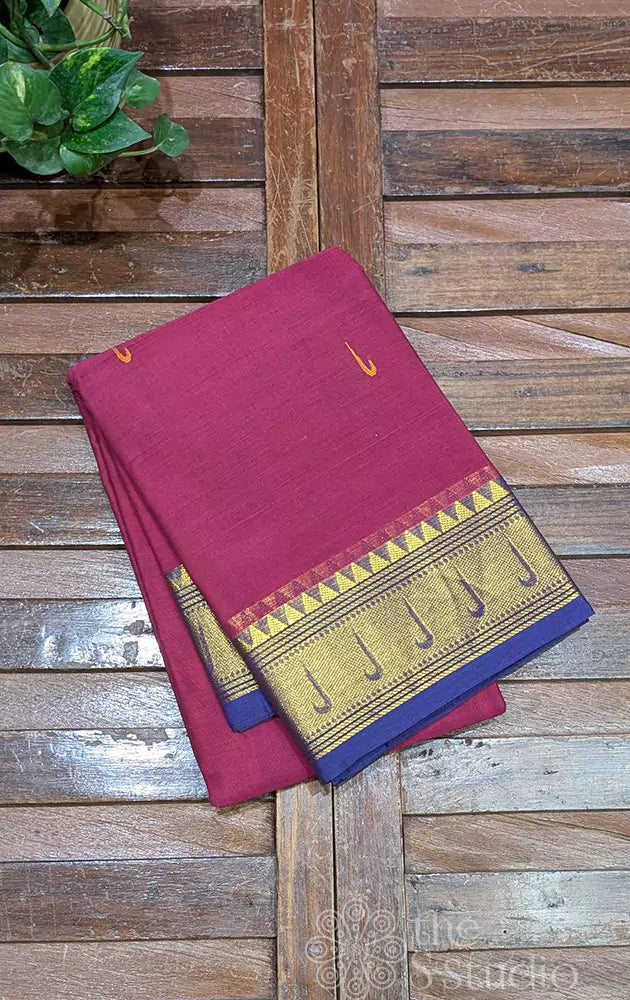 Magenta Kanchi Cotton Saree with Zari Border - creative shot