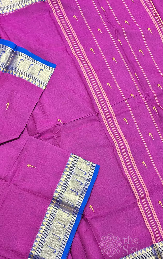 Magenta Kanchi Cotton Saree with Zari Border