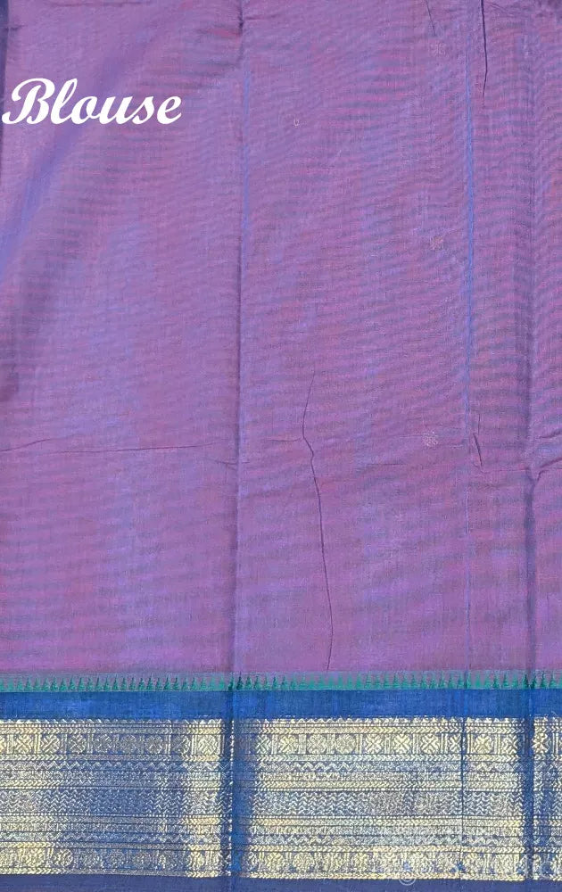 Purple kanchi cotton saree with blue zari border