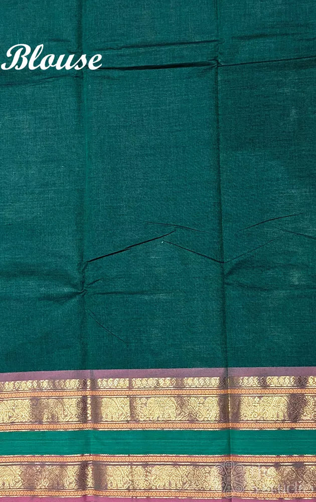 Dark green kanchi cotton saree with rettaipet zari border