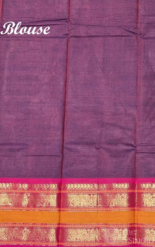 Maroon kanchi cotton saree with rettaipet zari border