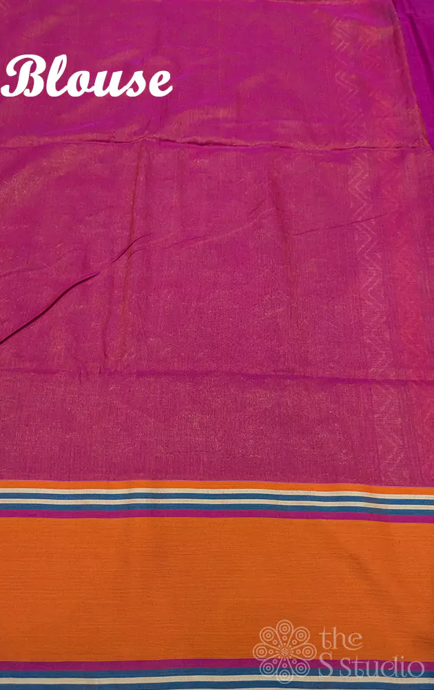 Rani pink bengal cotton saree with contrast orange border