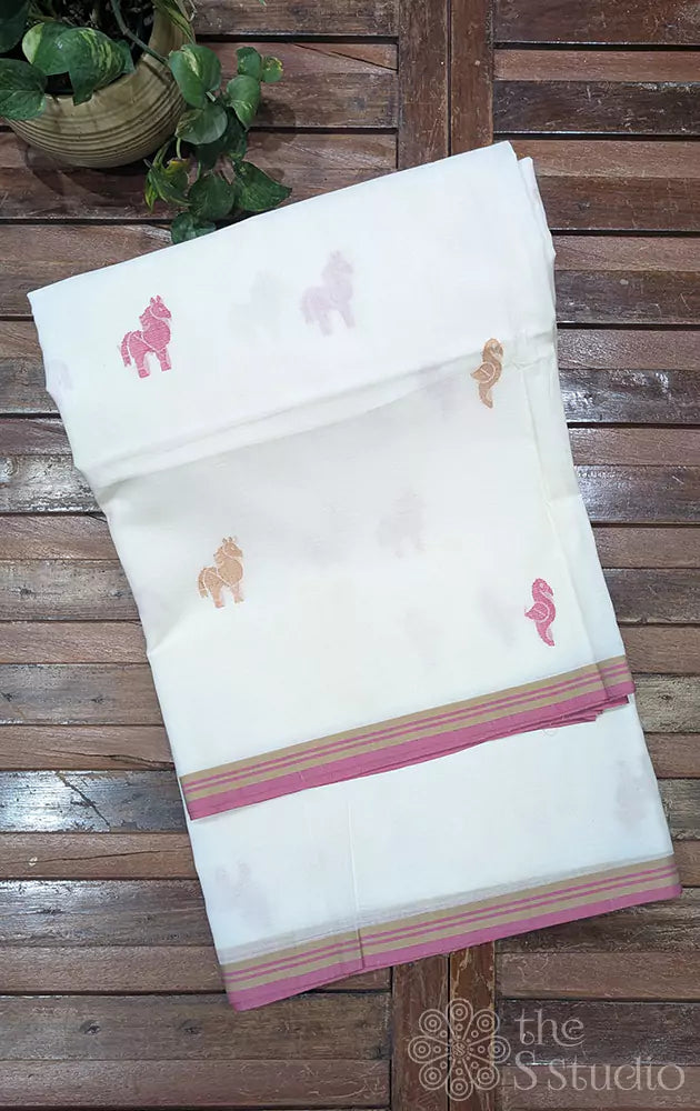 White bengal cotton with pink selvedge