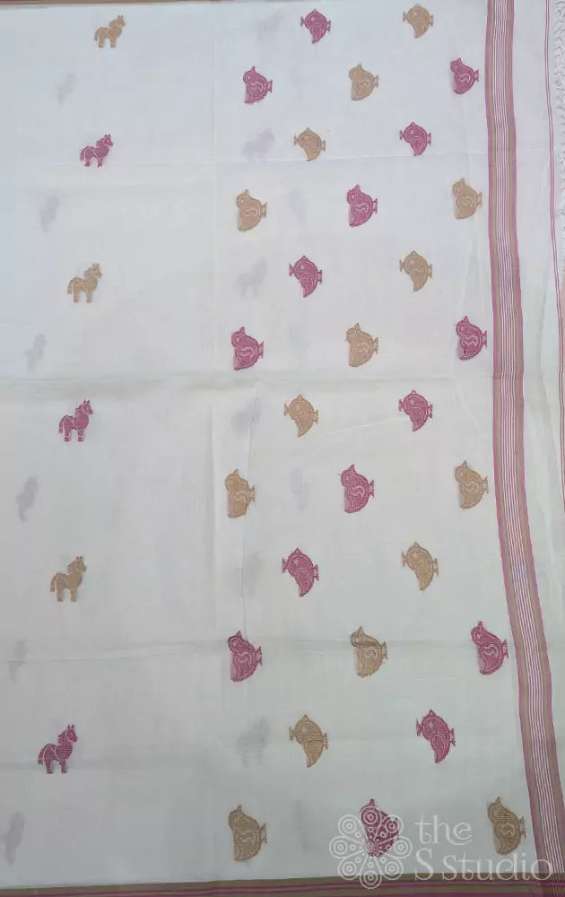 White bengal cotton with pink selvedge