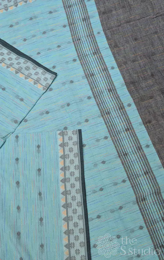 Blue bengal cotton saree with black border