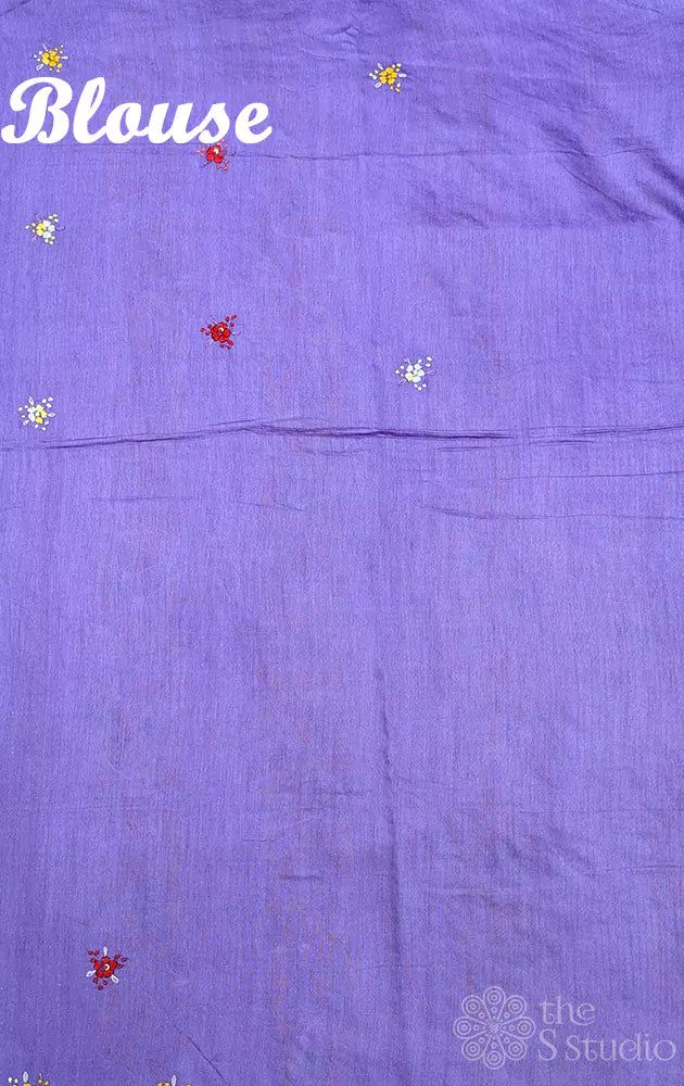 Light yellow Bengal cotton saree with lavender border and pallu
