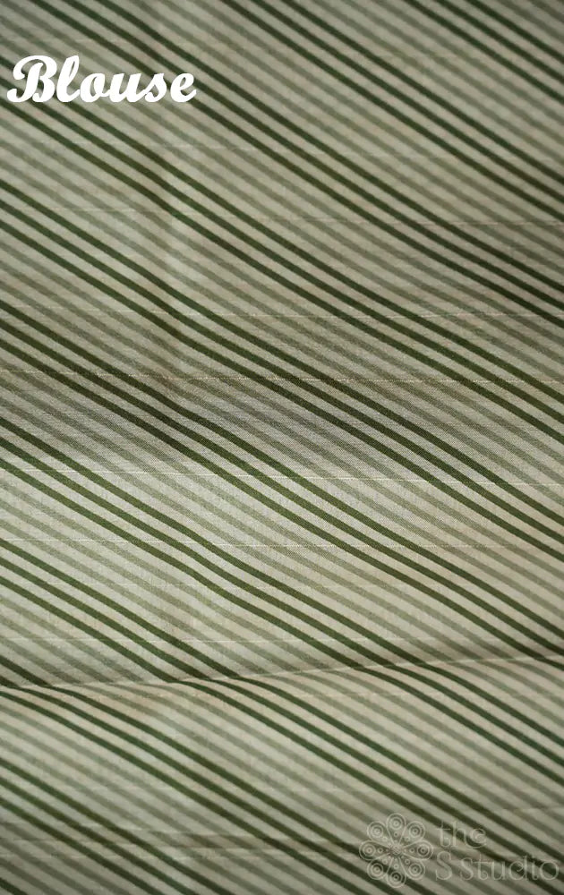 Off-white supernet saree with green floral prints