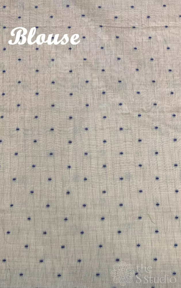 Light yellow linen cotton saree with grey border