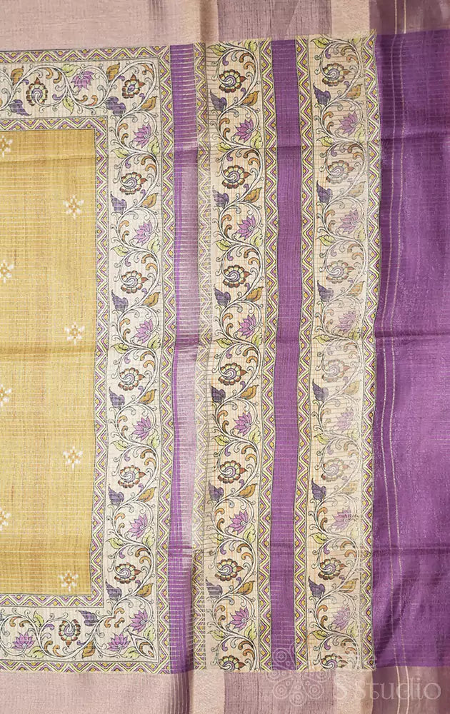 Light mustard semi tussar saree with floral prints