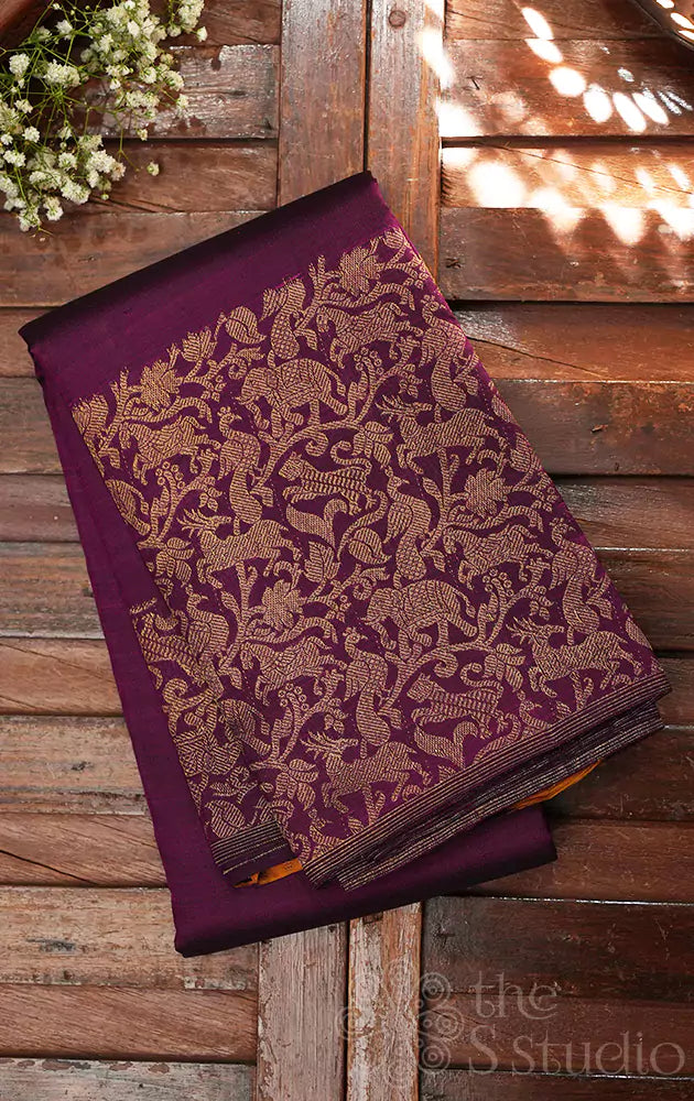 Purple kanjivaram silk saree with vanasingharam border