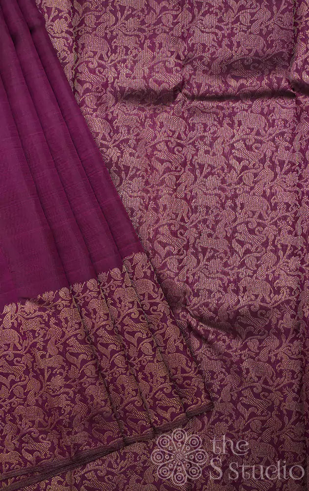 Purple kanjivaram silk saree with vanasingharam border