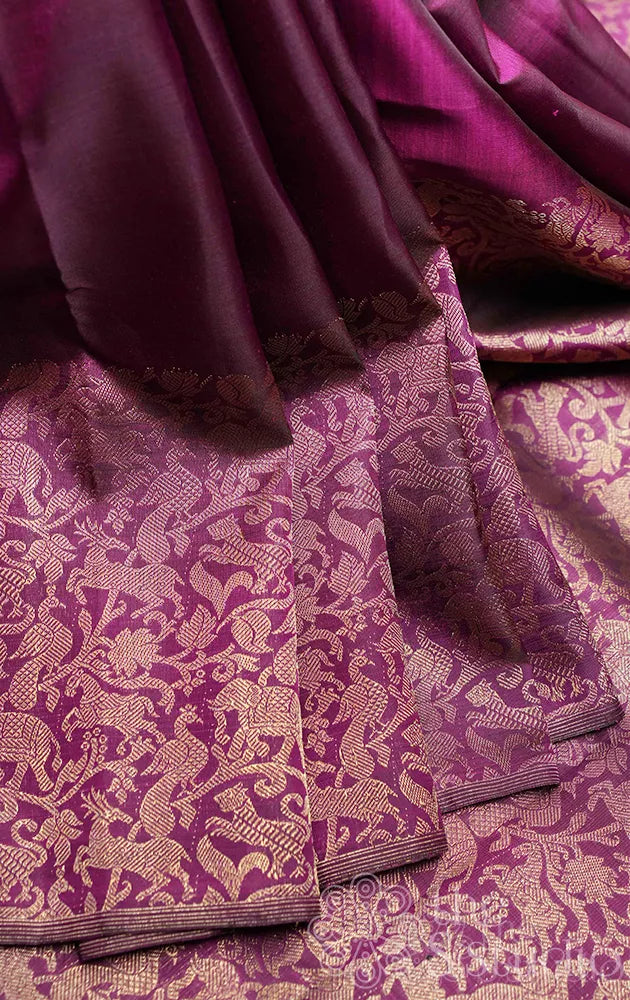Purple kanjivaram silk saree with vanasingharam border