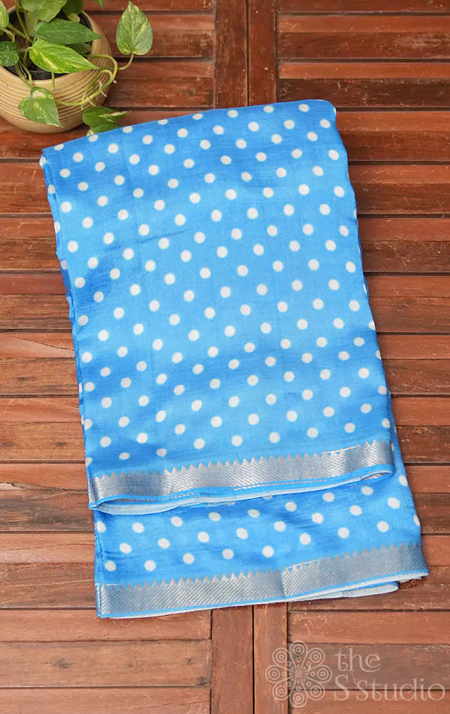 Light blue Mangalagiri silk cotton saree with Kalamkari printed pallu