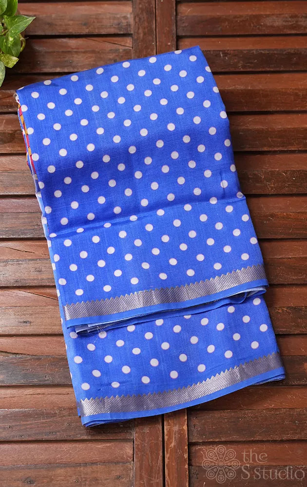 Bright Blue Mangalagiri Silk Cotton Saree with Polka Dots