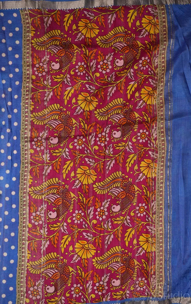 Bright Blue Mangalagiri Silk Cotton Saree with Polka Dots