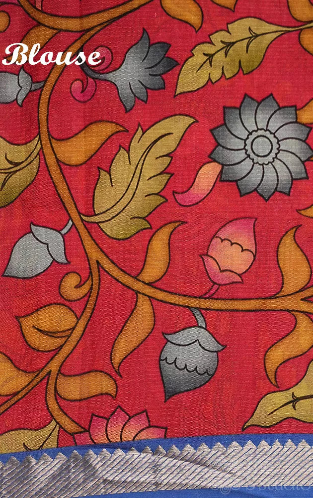 Bright Blue Mangalagiri Silk Cotton Saree with Polka Dots