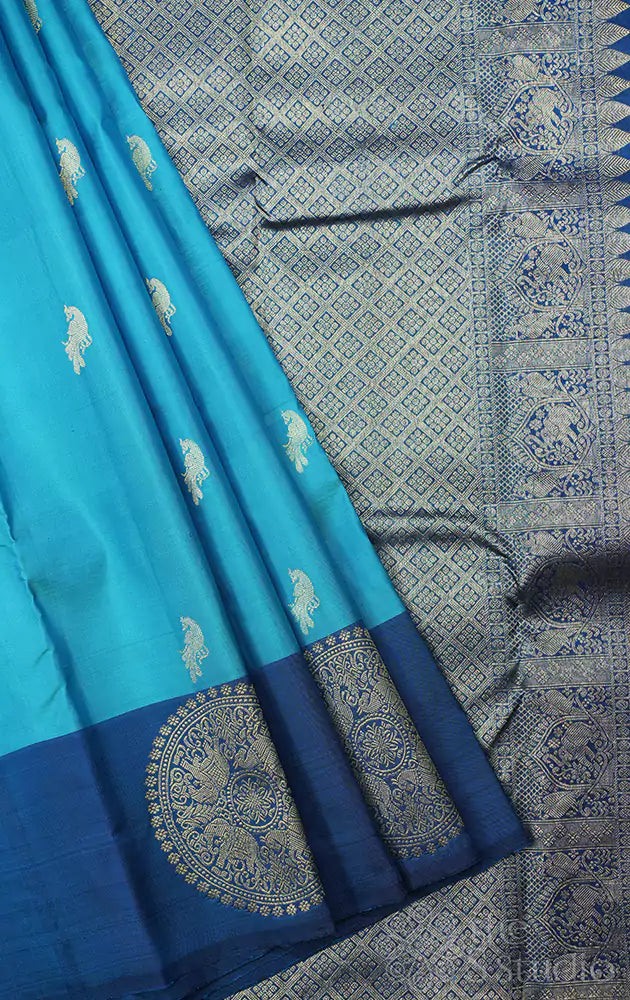 Light blue kanchipuram silk saree with dark blue border