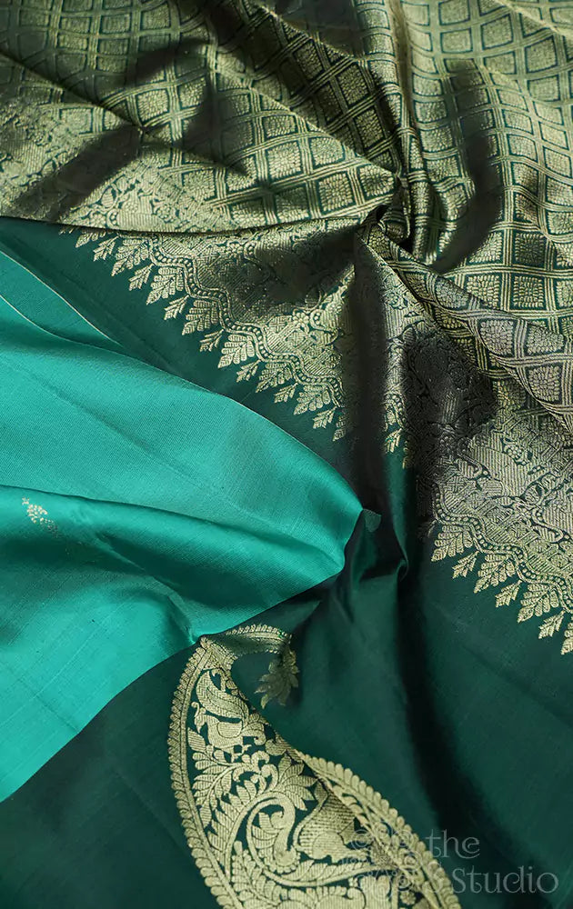 Rama green kanjivaram silk saree with paisely motif