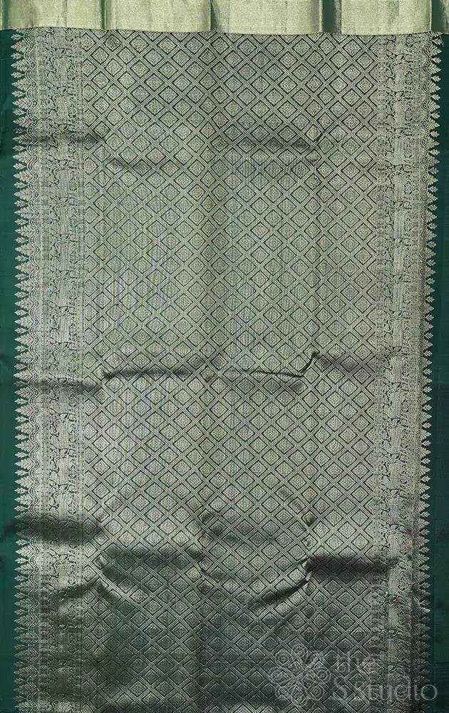 Rama green kanjivaram silk saree with paisely motif