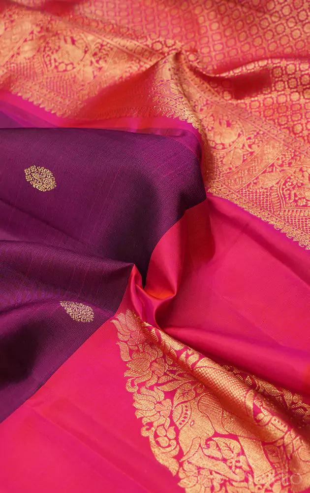 Purple kanchi pattu saree with contrast pallu