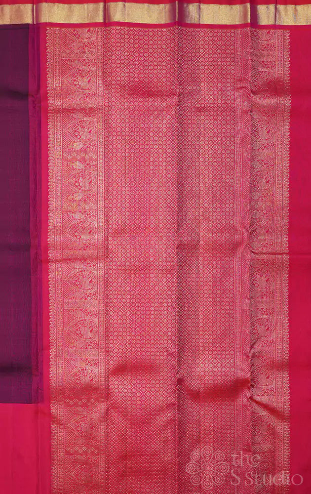 Purple kanchi pattu saree with contrast pallu