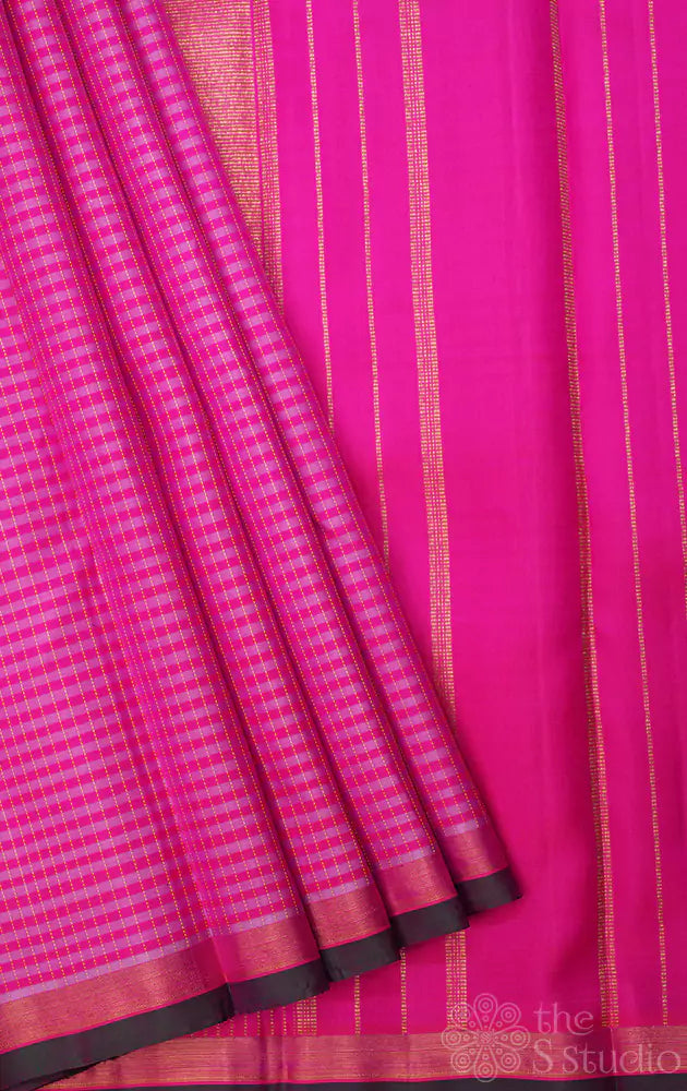 Lotus pink checked kanchipuram silk saree