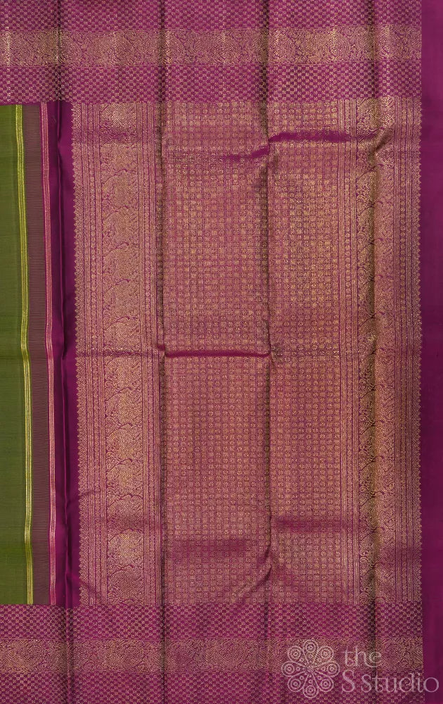 Methi green kanchi pattu saree with purple border