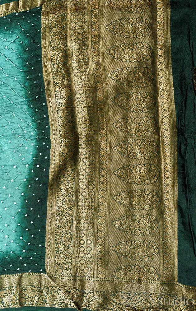 Aqua Green Tie and Dye bandhani silk saree with zari border