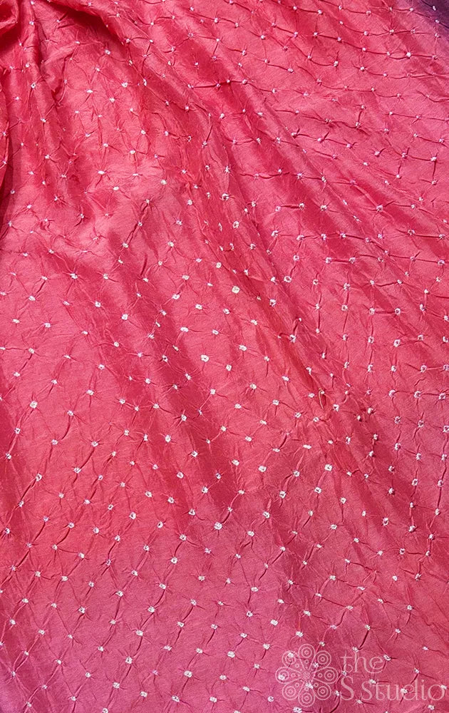 Rani pink bandhani semi silk saree with a Purple banarasi border