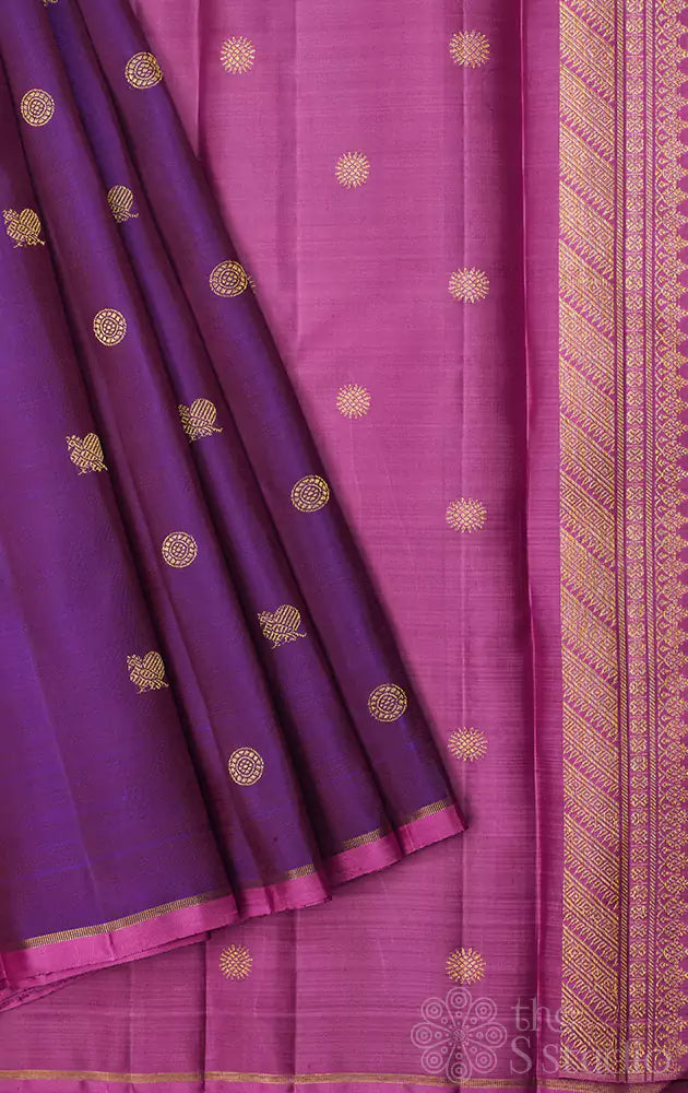 Dark purple borderless kanchipuram silk saree with magenta pallu (Pre-order available)