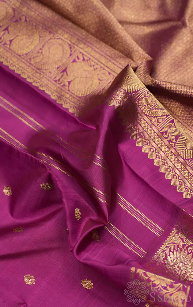 Purple kanchi silk saree with small border