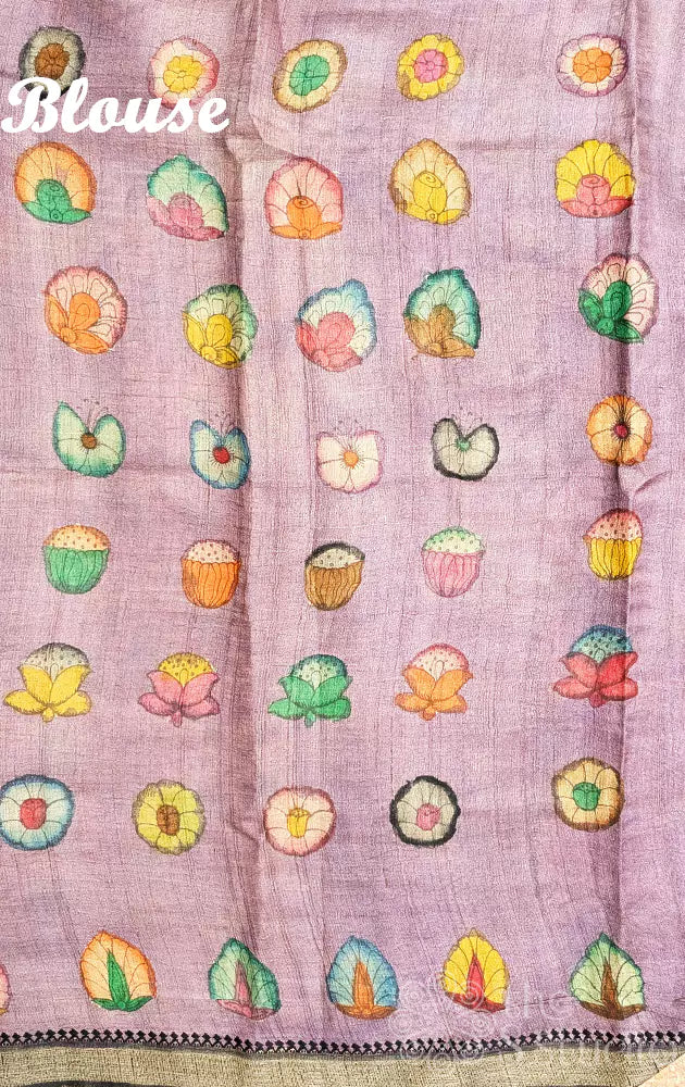 Orange handpainted kalamkari tussar silk saree